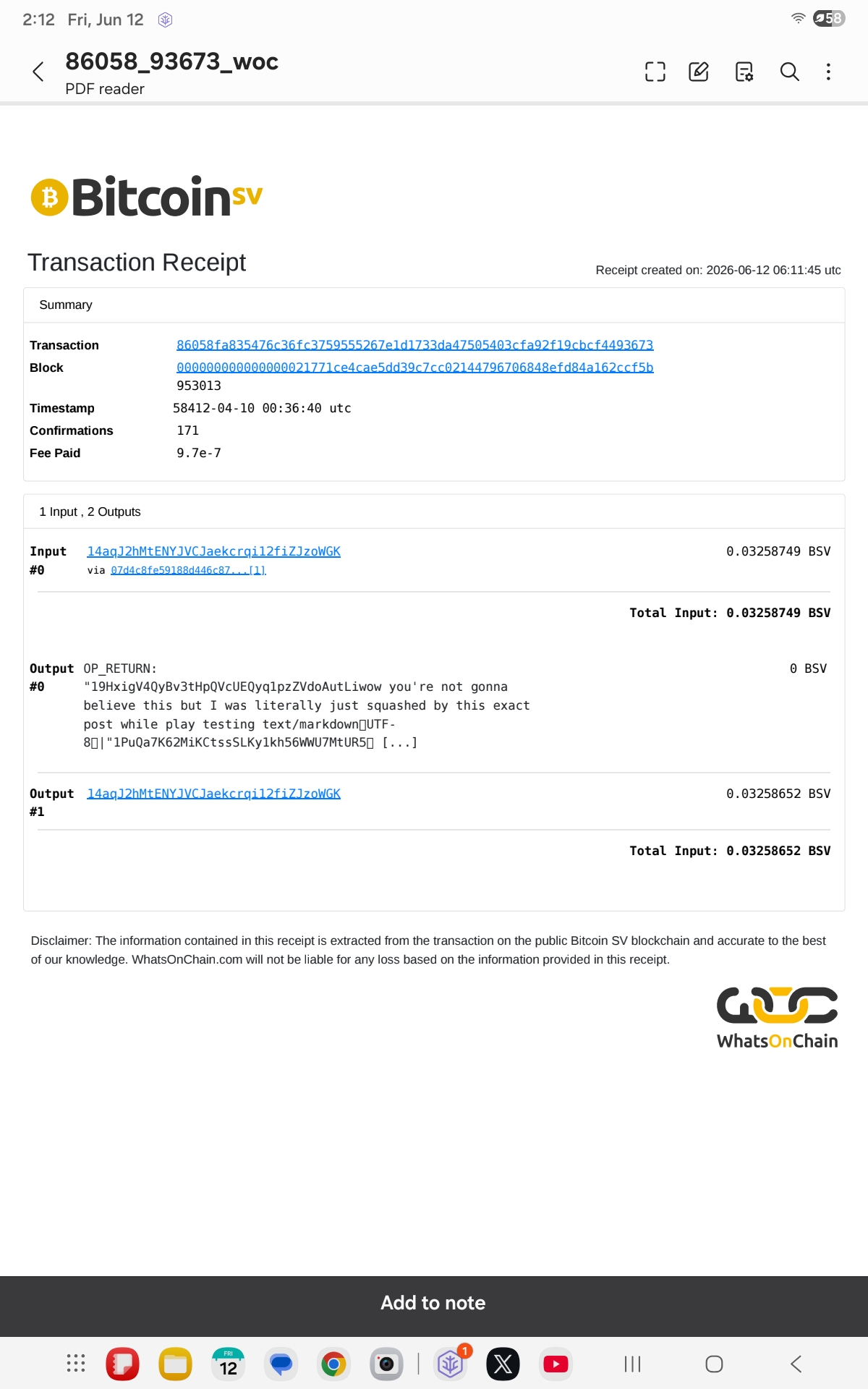 https://whatsonchain.com/tx/86058fa835476c36fc3759555267e1d1733da47505403cfa92f19cbcf4493673